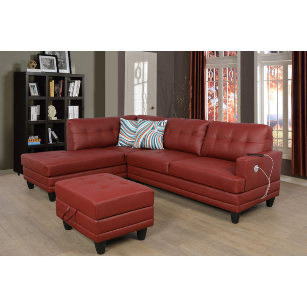 Latitude Run® Enochville 96" Wide Faux Leather Sofa & Chaise with